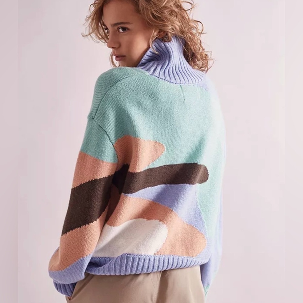 House Of Sunny Turtleneck Landscape Jumper Sweater Wool Blend Multicolor Size 4 - Picture 2 of 10